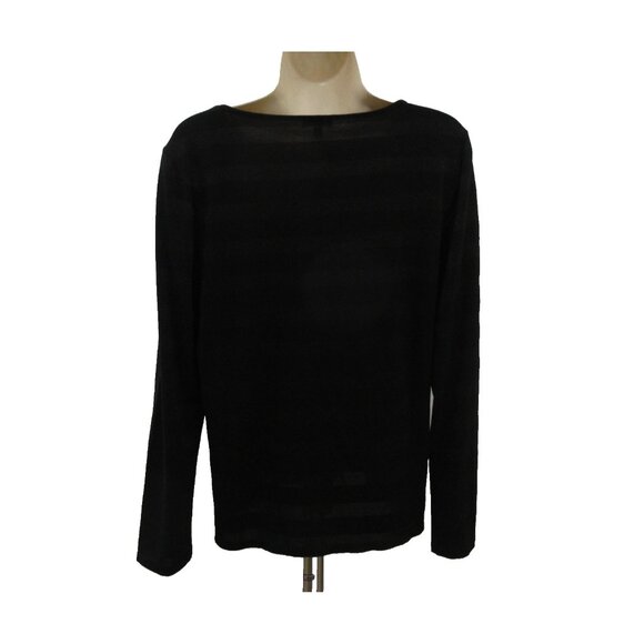 Talbots T-Shirt Size Large Black Silver Metallic Stripe Long Sleeve Round Neck - Picture 2 of 6